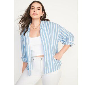 Old Navy Blue & White Striped Long Sleeve Button-Down‎ Shirt Size M